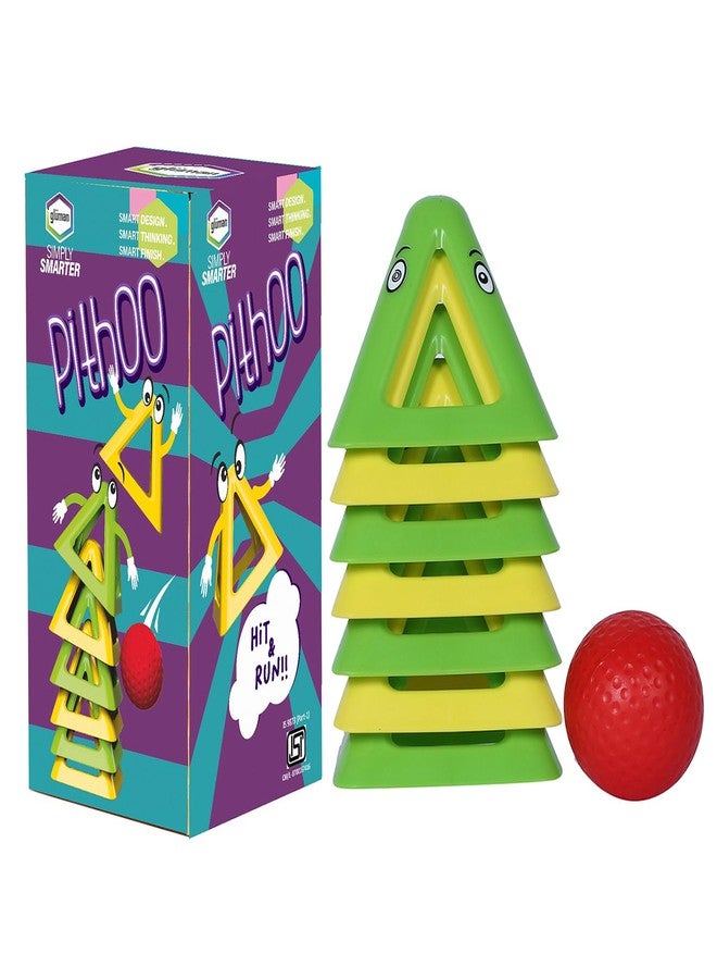 Gluman Pitthu Game | Pithoo Stacking Set | Lagori | Triangle Pyramid with Soft Ball | Fun Indoor Outdoor Seven Stones Game with Disney Sipper | Ages 6 and Above | Waterproof (Green & Yellow) - Image 4